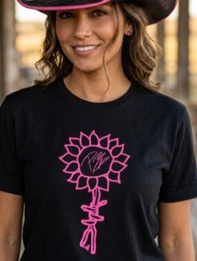 Post Malone Tee Pink Sunflower W/Barb Wire Stem Design Medium